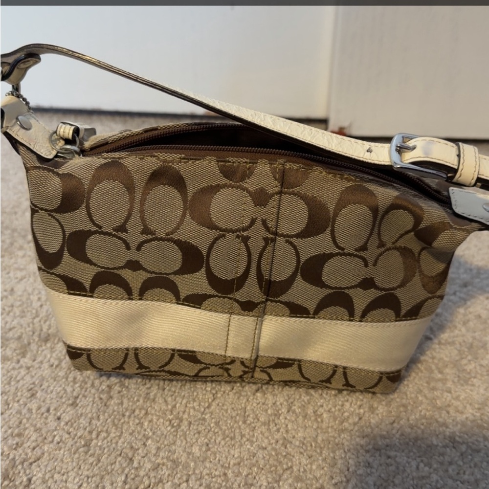 Coach Tan and Cream Signature Shoulder Bag